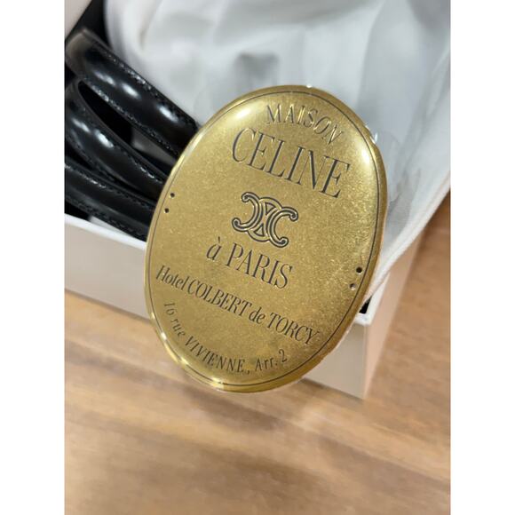 CELINE Maison Belt 13mm Taurillon Leather Black Gold Buckle Size 85 NIB Rare main image 5